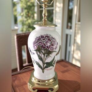 Portmeirion Botanical Garden EUC White Porcelain Floral & Brass Lamp No Shade